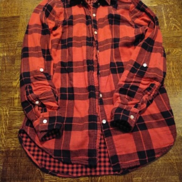 Joe Fresh Red and Black Plaid Button Down Shirt - Picture 2 of 4